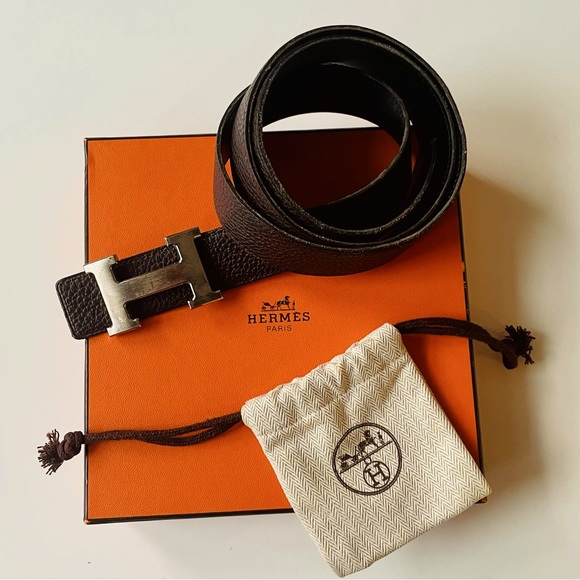 Hermes Accessories Hermes Authentic H Belt Silver Buckle Reversible Leather Strap 38mm